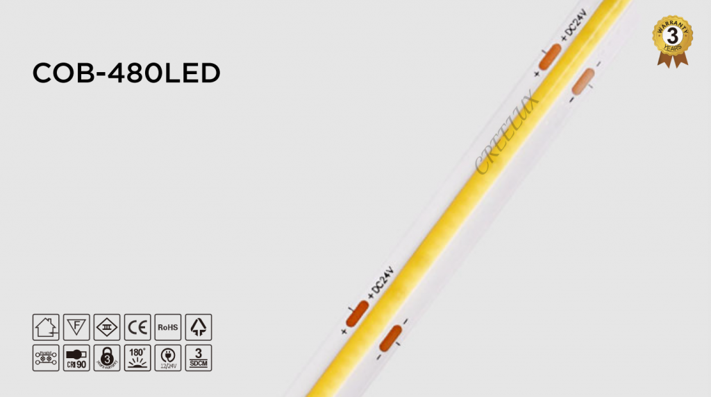 CREELUX- COB LED Strip 480Leds/M - 5 Years Warranty