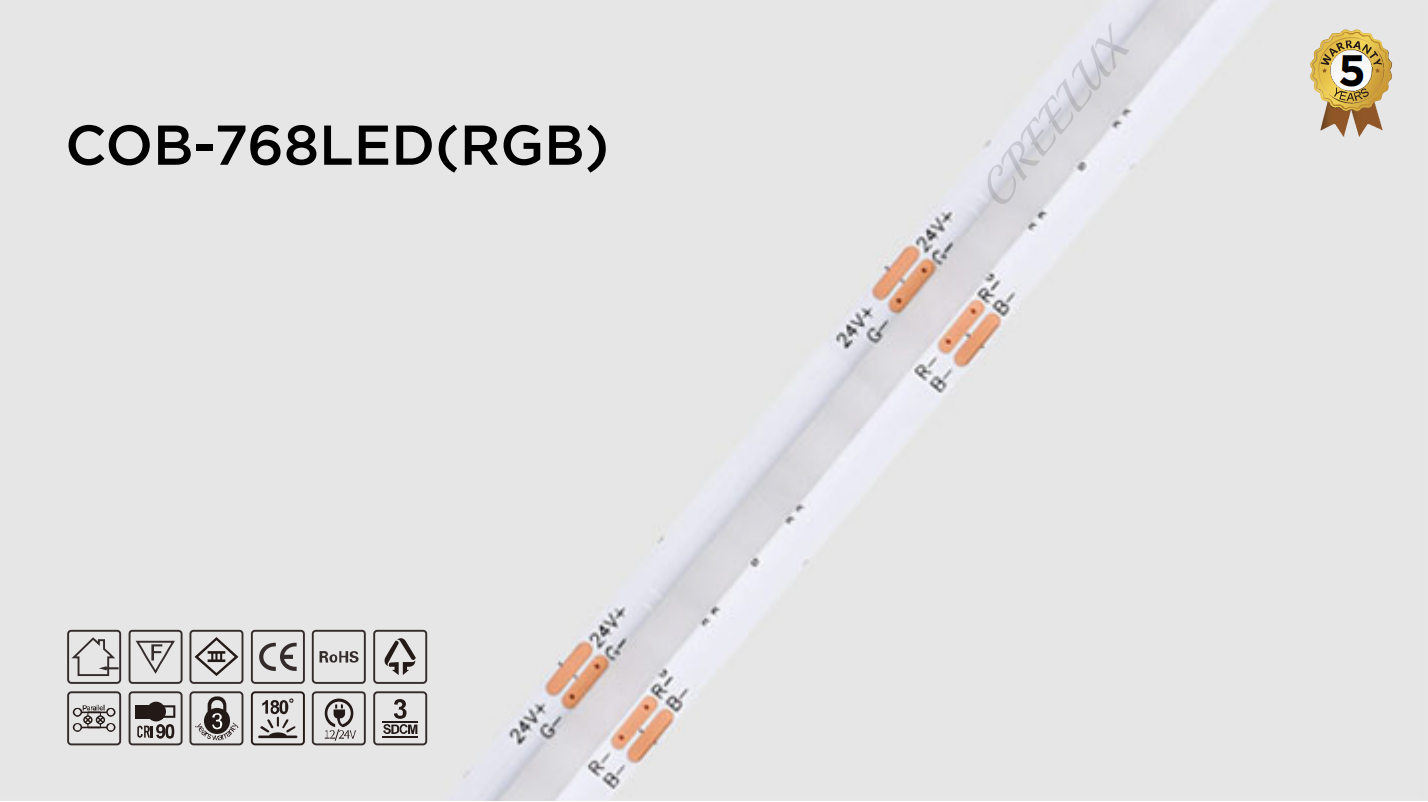 CREELUX- LED COB Strip RGB Color 768Leds/M - 5 Years Warranty