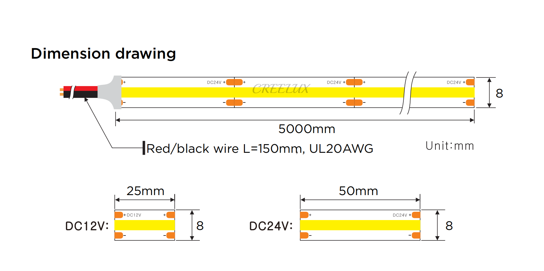 CREELUX- COB LED Strip - warm white 320Leds/M - 5 Years Warranty