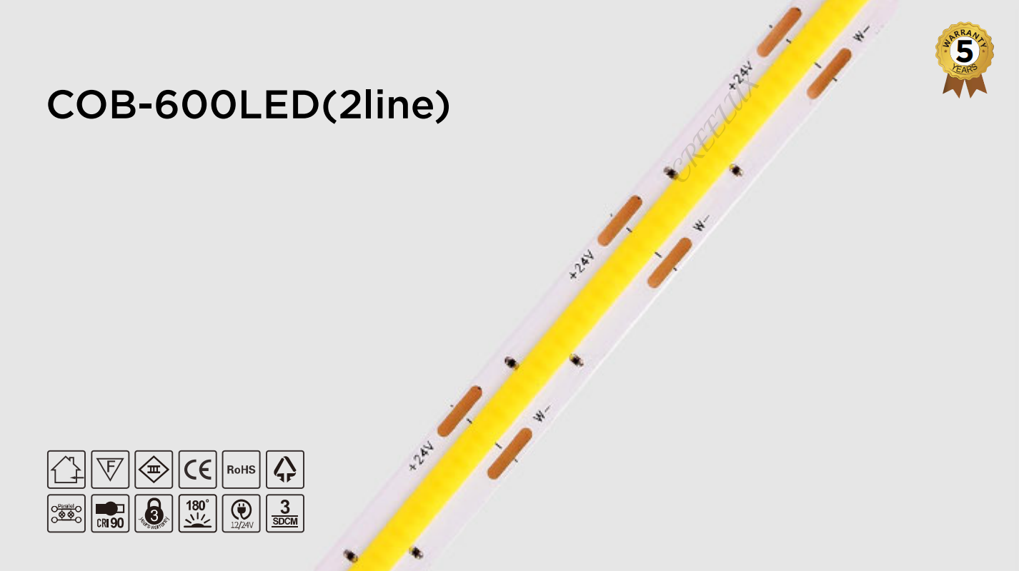 CREELUX- COB LED Light Strip Dual Color 600Leds/M - 5 Years Warranty
