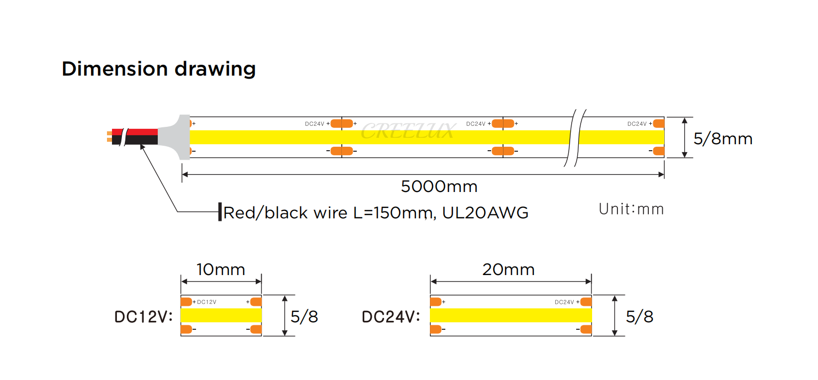 CREELUX- COB LED Light Strip Dual Color 600Leds/M - 5 Years Warranty