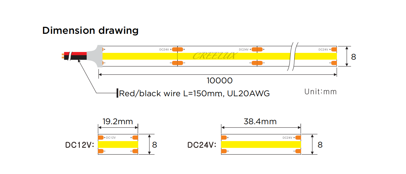 CREELUX- COB LED Strip 312Leds/M - 5 Years Warranty