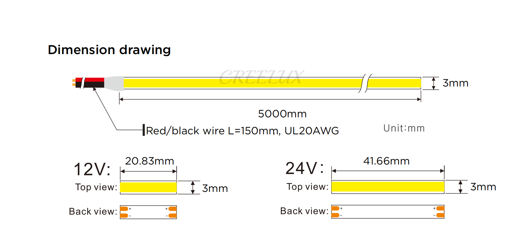 CREELUX- COB LED Strip Light Ultra-Slim 3MM 384Leds/M - 5 Years Warranty