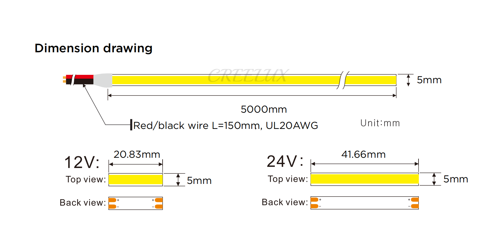 CREELUX- COB LED Strip Light Ultra-Slim 608Leds/M - 5 Years Warranty