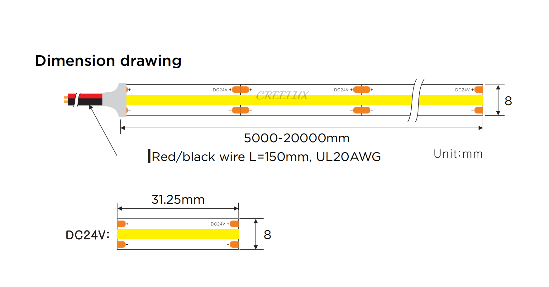 CREELUX- COB Light Strips Ultra-Long 384Leds/M - 5 Years Warranty